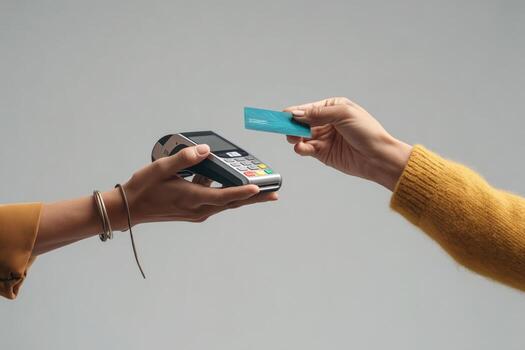Payment process at a retail store with contactless card transaction photo