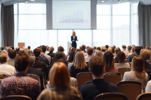 Audience engaged in a presentation at a business conference in a bright, modern venue during the afternoon photo