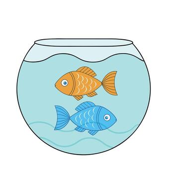 Two fish in a bowl with water on white background vector