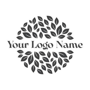 A logo design with the words your logo name surrounded by a circular pattern of stylized leaves in gray vector