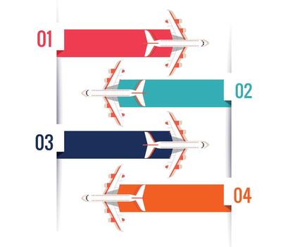 Infographic with airplanes and colorful banners isolated on white background vector