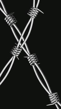 Creative retro collage featuring vertical halftone barbed wire design in black and white with paper cut 3D effect. vector