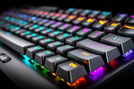 Modern rgb mechanical keyboard with backlighting showing enter key photo
