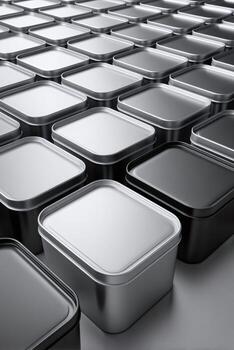 Rows of metallic square storage containers creating repeating pattern photo