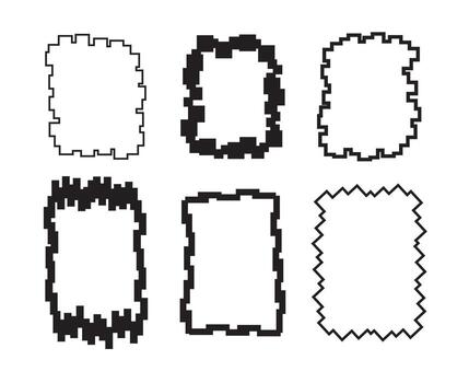 Set of six black abstract frames isolated on white background. Frame of square shapes. vector