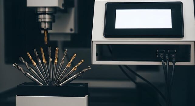 Debur Tool and Countersink Bits in Controller Shelf Ultrsharp Textures, Crisp Edges, and Clean Composition. No Logos, Text, Brands. photo