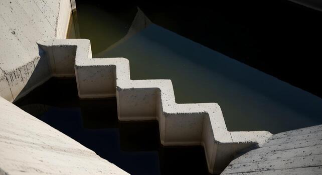 plegable regla articulaciones en alcantarilla entrada con todavía agua, hormigón textura foto