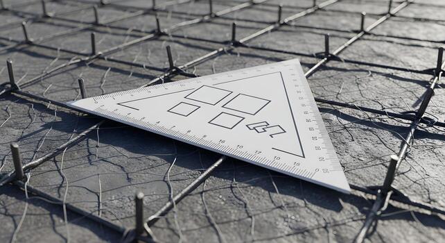 Triangular scale and set squares within slope stabilization grid. Emphasizes textures, crisp edges, and clean composition. photo