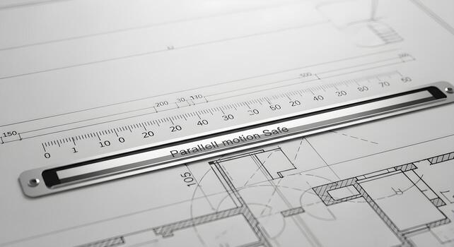 Scale bars with hash marks omitted, clean faces placed within drafting board with parallel motion bar and soft falloff photo