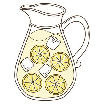 Refreshing iced tea pitcher with lemon on white background vector