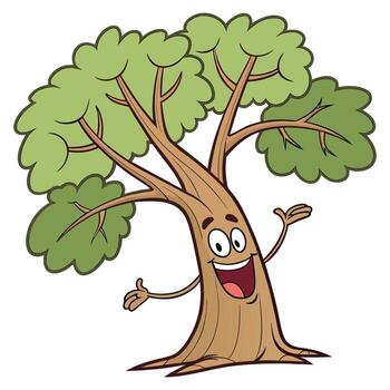 Smiling tree cartoon on white background vector