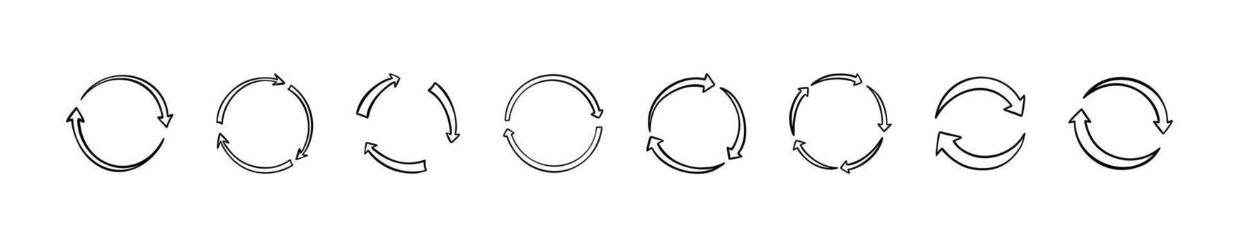 Hand drawn sketch rotation arrow symbol. Repeat round cycle doodle icon. Sync, load, downloading, renew symbol. Spinning arrow illustration. Crayon scribble vector