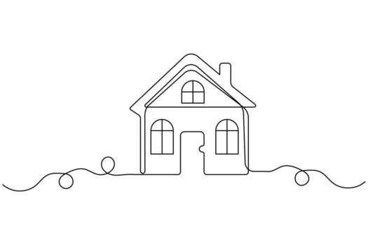 Minimalist continuous line drawing of a house icon vector