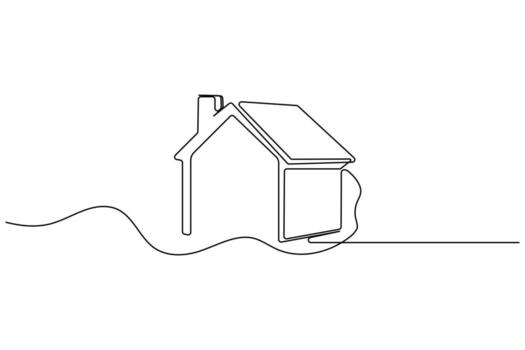 Minimalist one line drawing of a house with windows vector