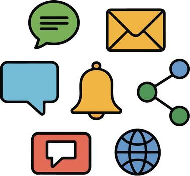 Communication and social network icons set for web design and digital use vector