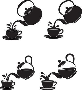 Set of tea cups and saucers icons in style vector