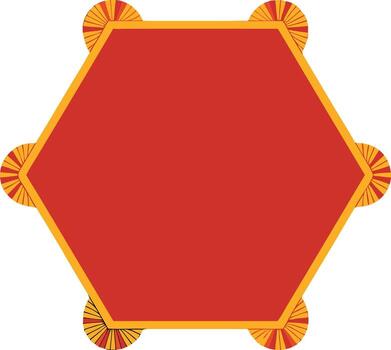 Red and gold hexagonal frame with decorative elements vector