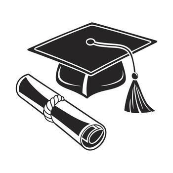 Graduation cap and diploma scroll on white background vector
