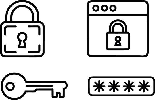 Security icons padlock key password and login window vector