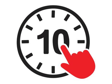 Clock with a hand pointing at ten isolated on white background indicating time vector
