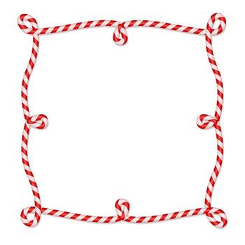 Navidad 3d caramelo caña cuadrado marco con bucles en rojo y blanco rayas. Navidad frontera con a rayas caramelo pirulí modelo. blanco Navidad y nuevo año modelo. ilustración aislado vector