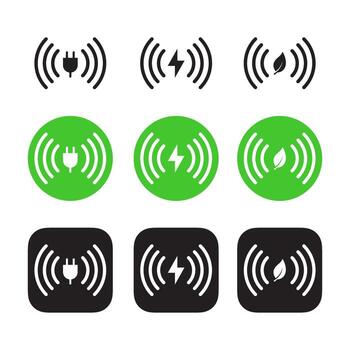 Wireless charging icons set. Electromagnetic charging for devices vector