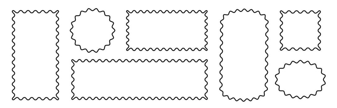 frontera marco Vieira borde rectángulo, oval, redondo formas ola Vieira garabato linda sencillo rectángulo frontera colocar. sencillo ondulado serpenteante línea retro foto imagen marco. vector