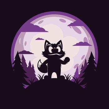 A cat standing in front of a full moon vector