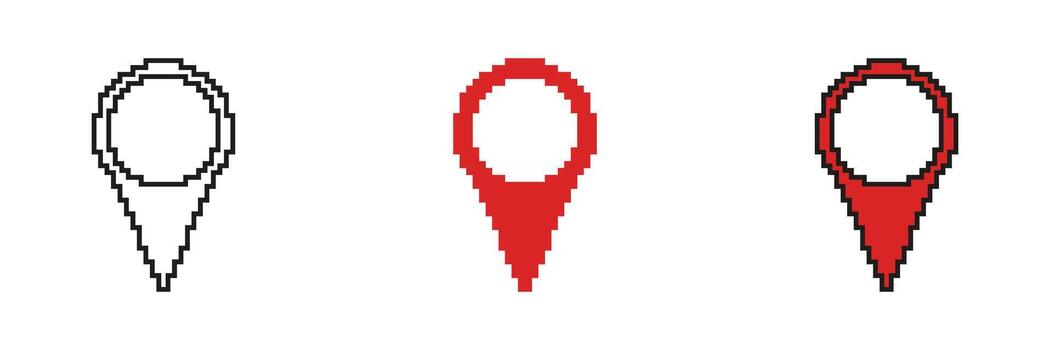 Map Location Pin Pixel Art Icon Set. Navigation, Gps, And Geolocation Symbol Collection. Digital Mapping And Travel Guide. Isolated Illustration vector