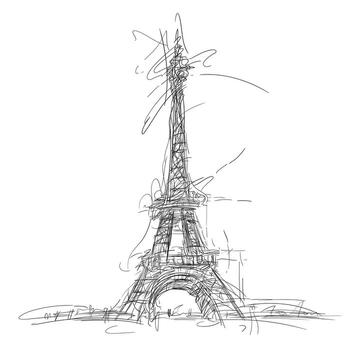 Eiffel Tower drawn with chaotic line, sketch. Symbol of Paris vector