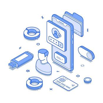 Personal account user data online banking smartphone app isometric illustration vector