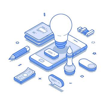 Business innovation idea analyzing development smartphone application isometric vector