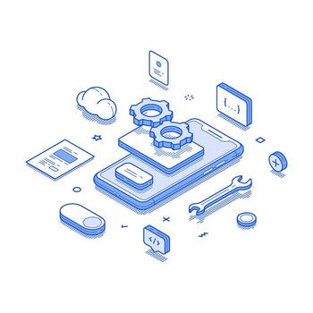 Mobile app create software development programming interface isometric illustration vector