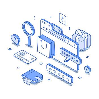 Online shopping order marketplace web browser internet page isometric illustration vector