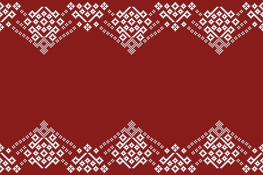 Motifs fabric pattern cross stitch red color background with ethnic design art. vector