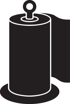 Black silhouette of a paper towel roll with a pull tab on a white background isolated on white background vector