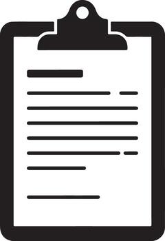Clipboard with document and lines representing text isolated on white background silhouette vector