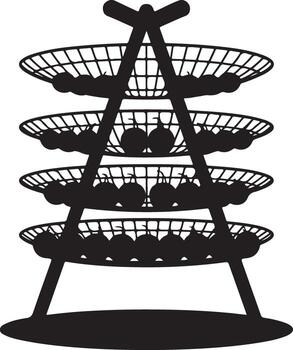 negro silueta de un cuatro nivel cable monitor estar lleno con redondo objetos aislado en blanco antecedentes vector