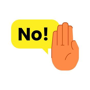 illustration of an open palm hand gesture. saying no, setting boundaries, or rejecting pressure. education, self awareness, assertiveness training, teaching refusal skills for kids vector