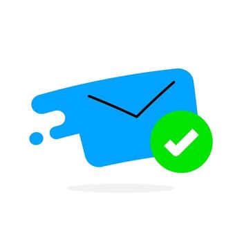 illustration of flying envelope with check mark, symbolizing successfully sent message, email delivered confirmation, or completed communication in mobile app and web interface vector