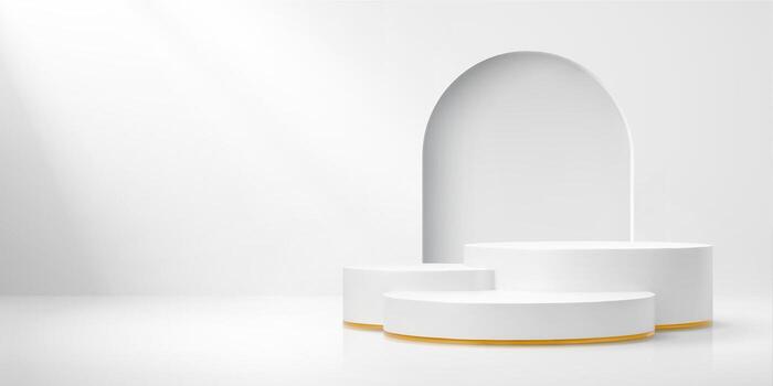 blanco podio etapa con pedestales y arco marco vector