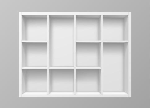 Isolated white empty bookshelf or wall book shelf vector