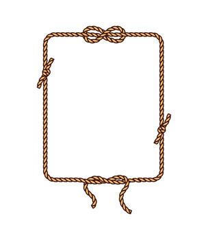 Cartoon groovy square rope frame with knots vector