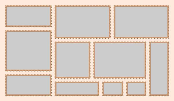 Stamp collage for photo theme with 11 part rectangle frames layout. vector