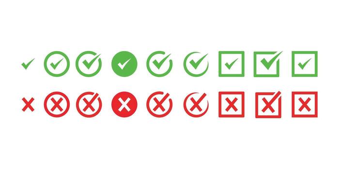 verde garrapata y rojo cruzar marcas de verificación aprobación y rechazo símbolo ilustración vector