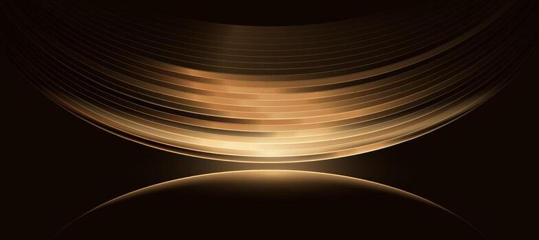 Minimal Gold and black abstract glowing curve lines on dark background vector