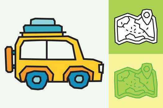 Car Icon made in Cutout and Flat Design and Thick Line Art in Three Color Style vector