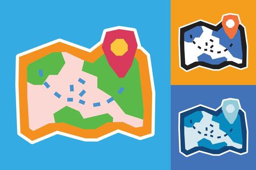 Map Sticker made in Cutout and Flat Design with Three Color Style vector