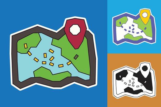 Map Sticker made in Cutout and Flat Design and Dark Line Art in Three Color Style vector