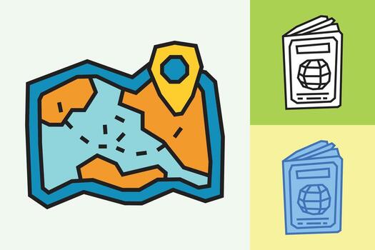 Map Icon made in Cutout and Flat Design and Thick Line Art in Three Color Style vector